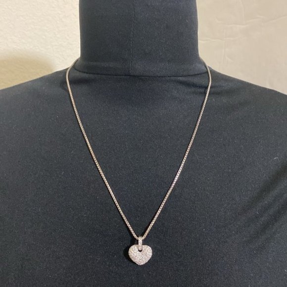 925 Sterling Silver Necklace w Heart Shape CZ Pendant - Picture 1 of 8